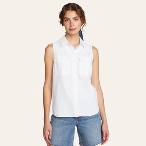 Eddie Bauer women’s small sleeveless mountain shirt white button down collar